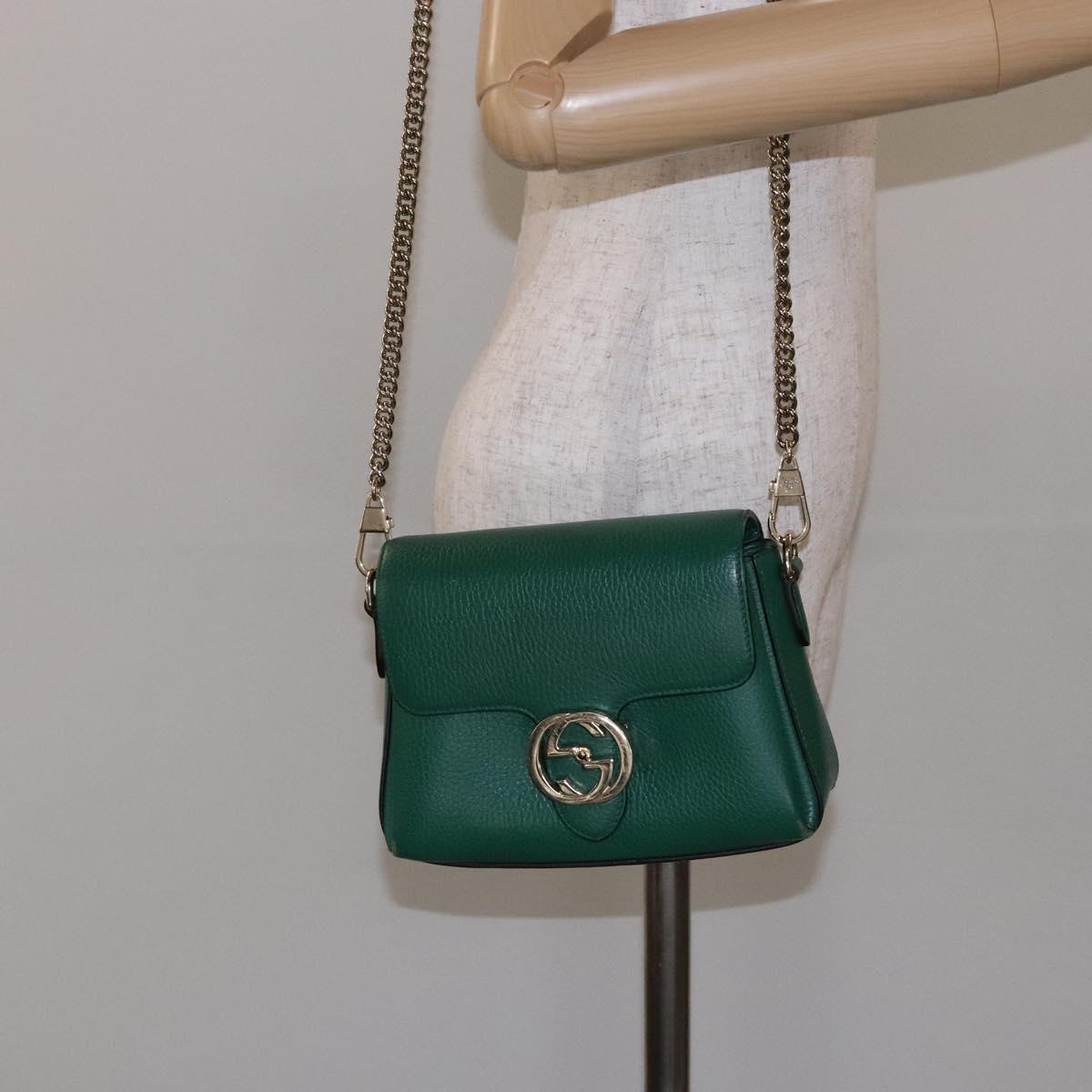 Gucci Interlocking G, Green, Leather, shoulder