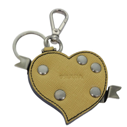 Prada Charm Logo Key Ring Saffiano Leather, YELLOW, LEATHER, Charms and Keychains