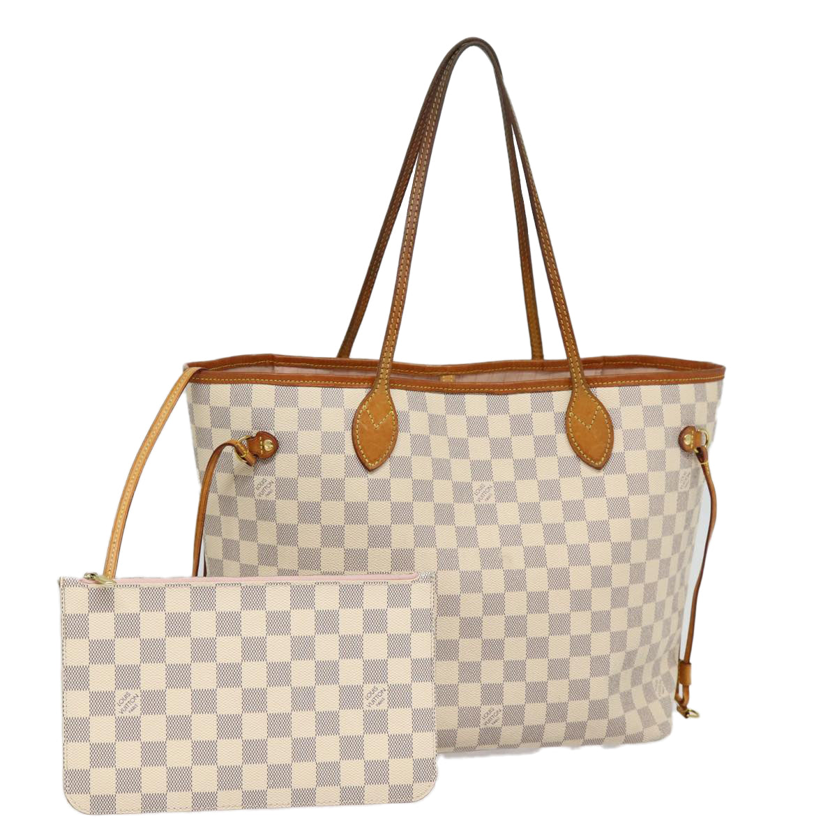 Louis Vuitton Neverfull MM, White, Canvas, tote