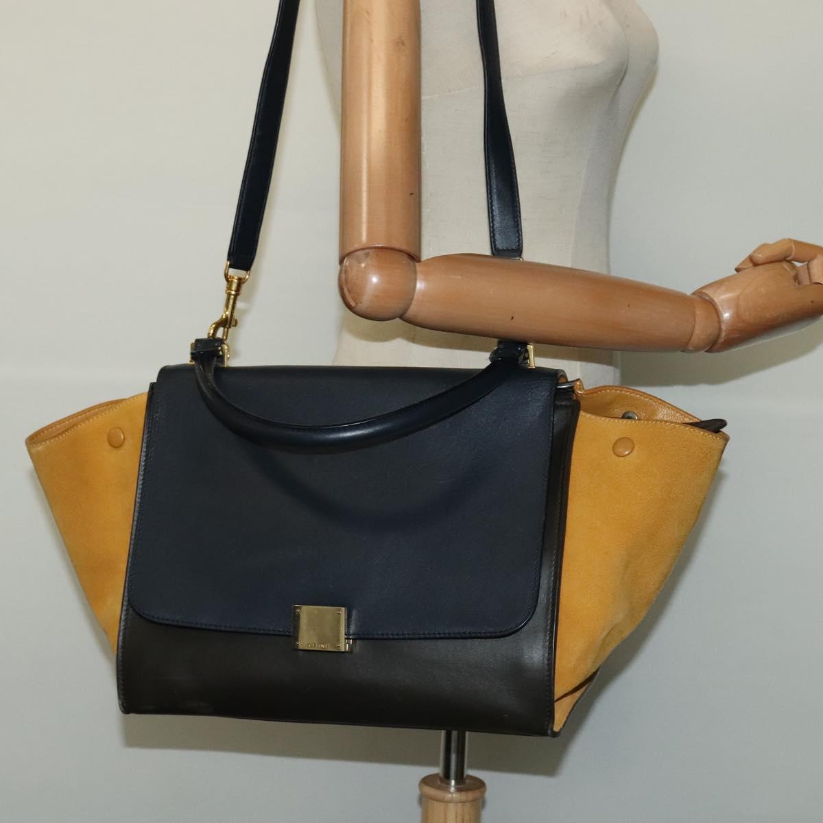 Céline Trapèze, Black, Leather, tote