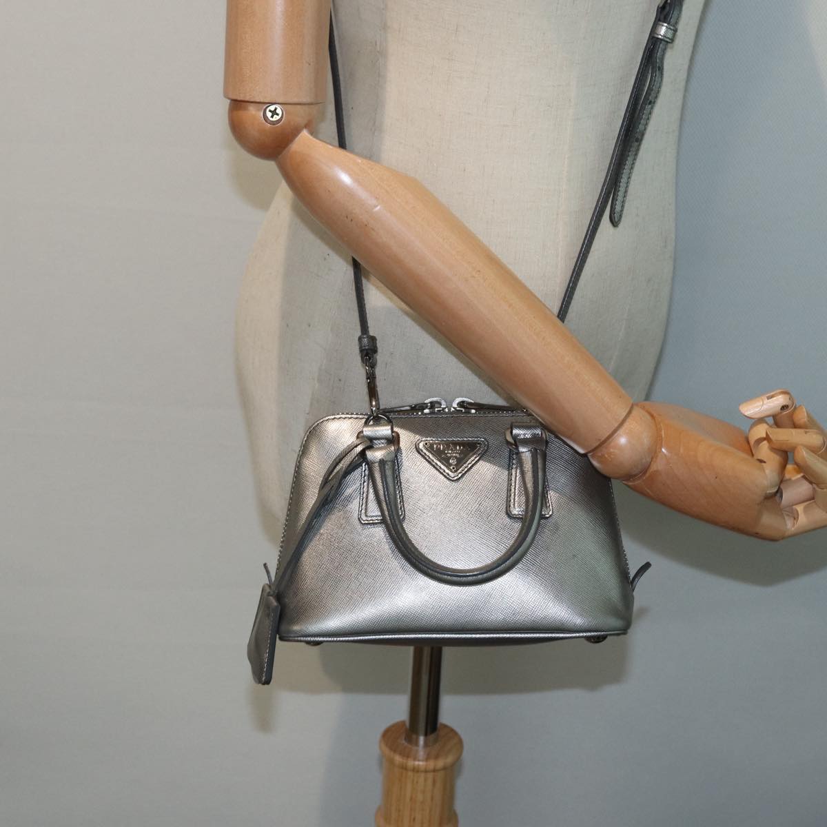 Prada Promenade, Silver, Leather, handbag