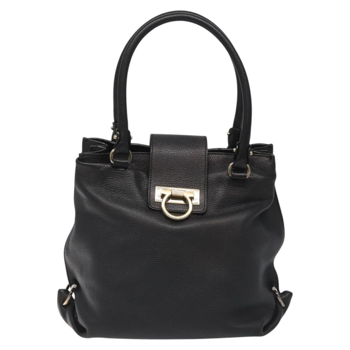 Salvatore Ferragamo Gancini, Black, Leather, handbag