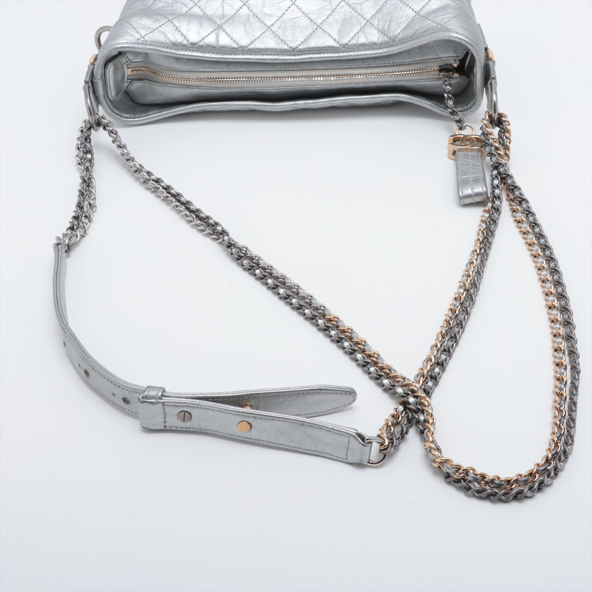 Chanel Gabrielle, Silver, Leather, shoulder