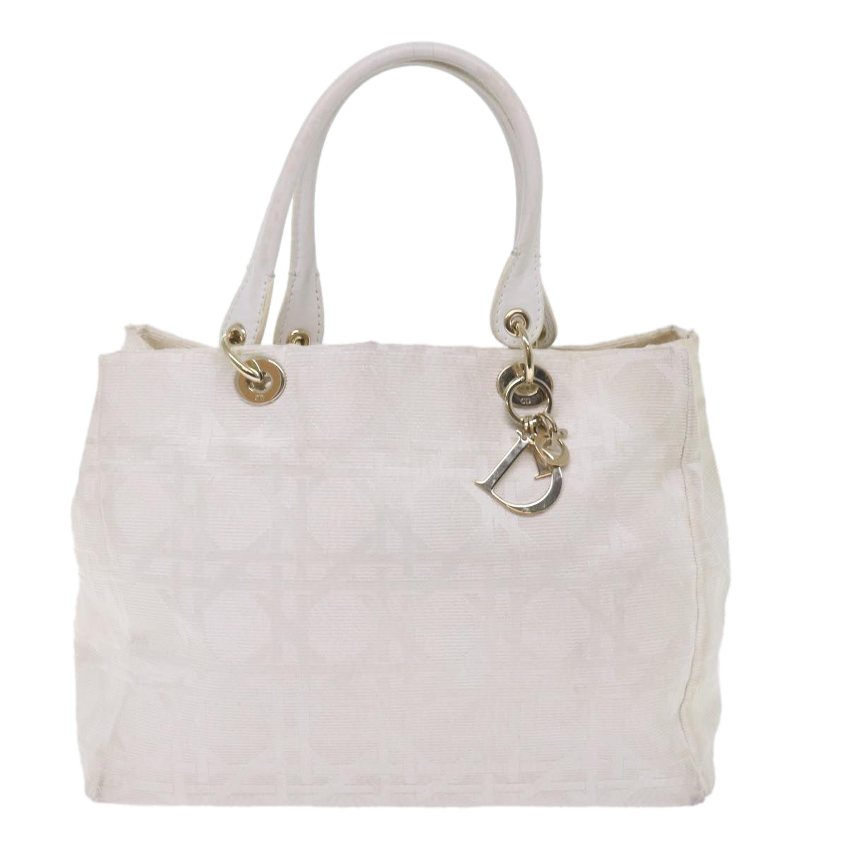 Dior Lady Dior, White, Canvas, handbag