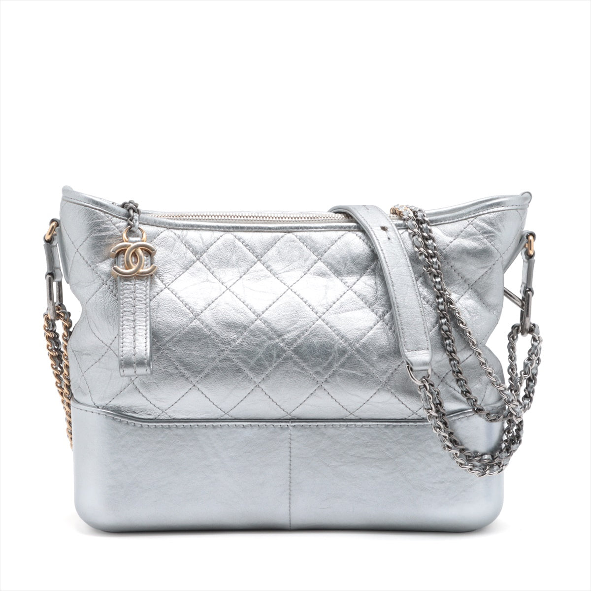 Chanel Gabrielle, Silver, Leather, shoulder