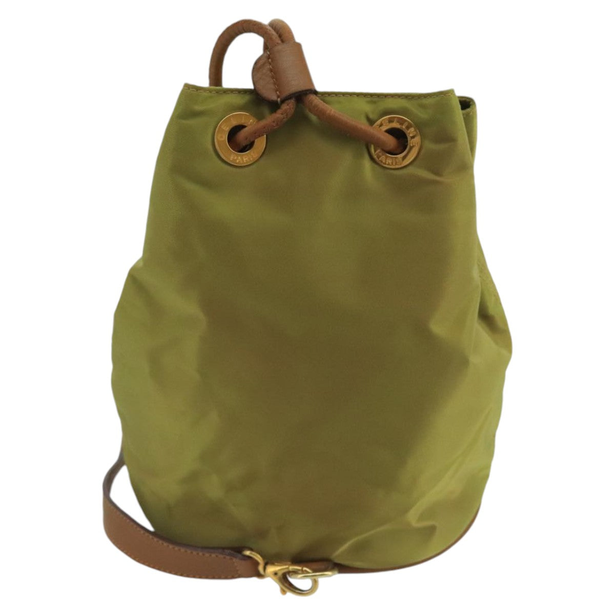 Celine Drawstring Bucket Bag Nylon, Khaki, Synthetic, Handbag