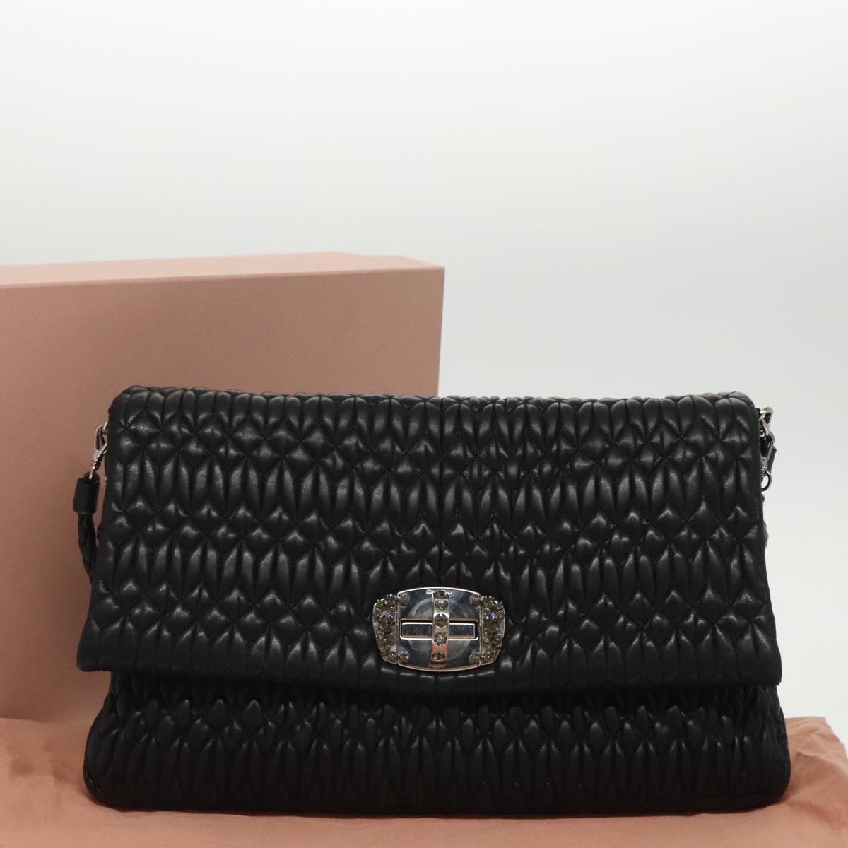 Miu Miu Crystal, Black, Leather, shoulder