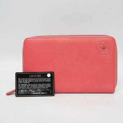 Chanel Camellia Zip Around Organizer Leather, Pink, Leather, Wallet