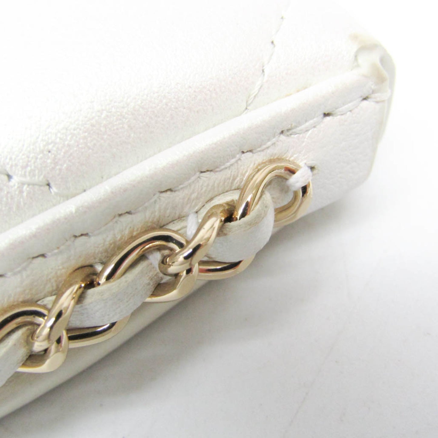 Chanel Chain Around Coin Purse with Chain Quilted Caviar, White, Leather, Shoulder Bag