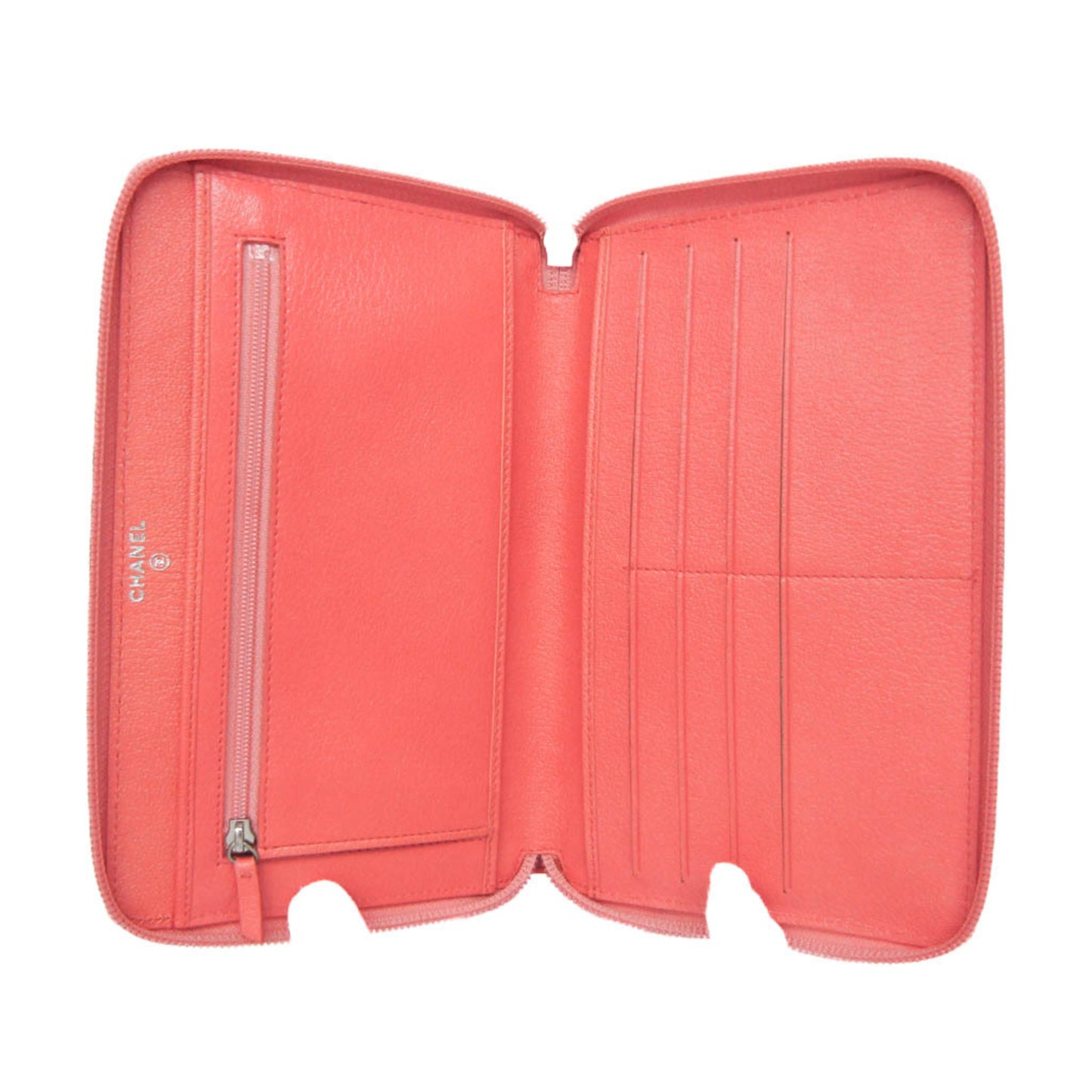 Chanel Camellia Zip Around Organizer Leather, Pink, Leather, Wallet