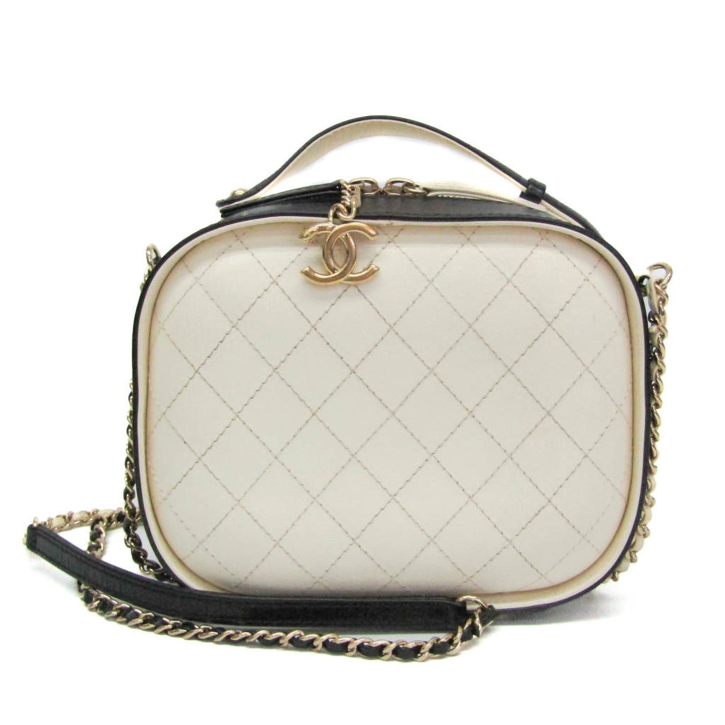 Chanel Vanity Case Bag Quilted Crumpled Calfskin, Black, Leather, Shoulder Bag