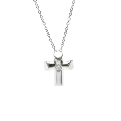 Tiffany & Co. Etoile Cross Pendant Necklace 18K White Gold with Diamonds, Silver, White Gold, Necklace