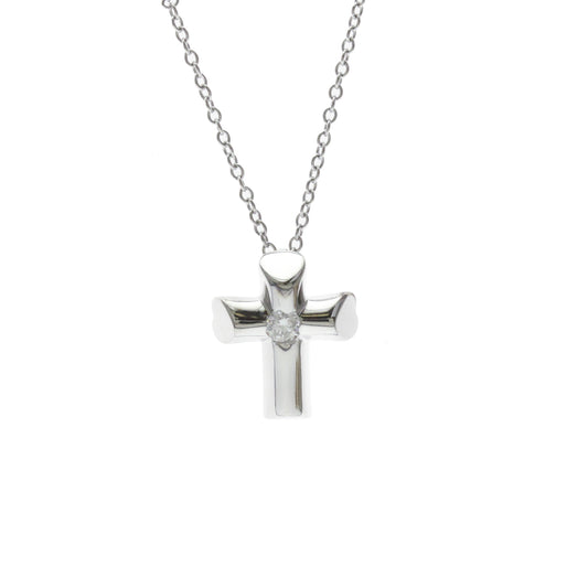 Tiffany & Co. Etoile Cross Pendant Necklace 18K White Gold with Diamonds, Silver, White Gold, Necklace