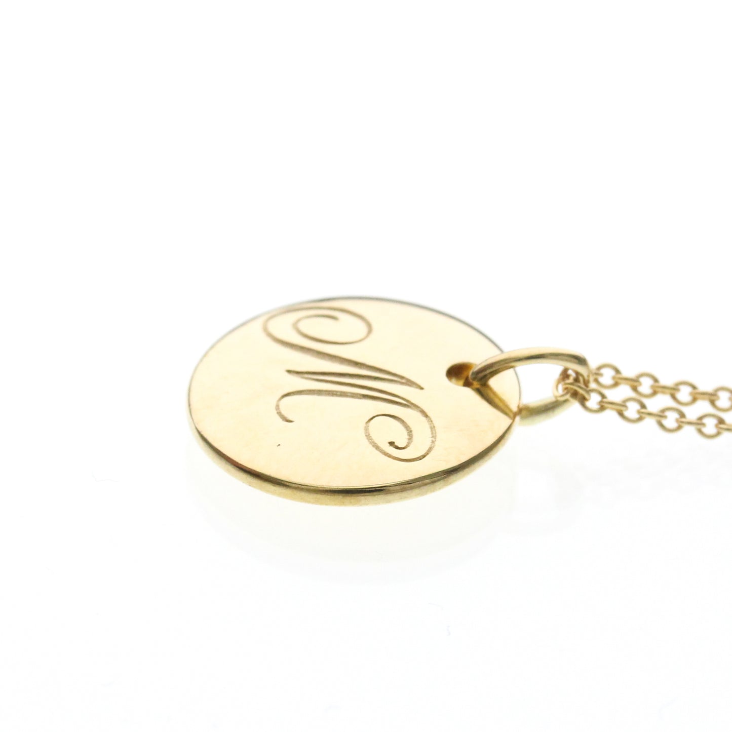 Tiffany & Co. Letter Disc Charm Pendant Necklace 18K Yellow Gold, Gold, Yellow Gold, Necklace