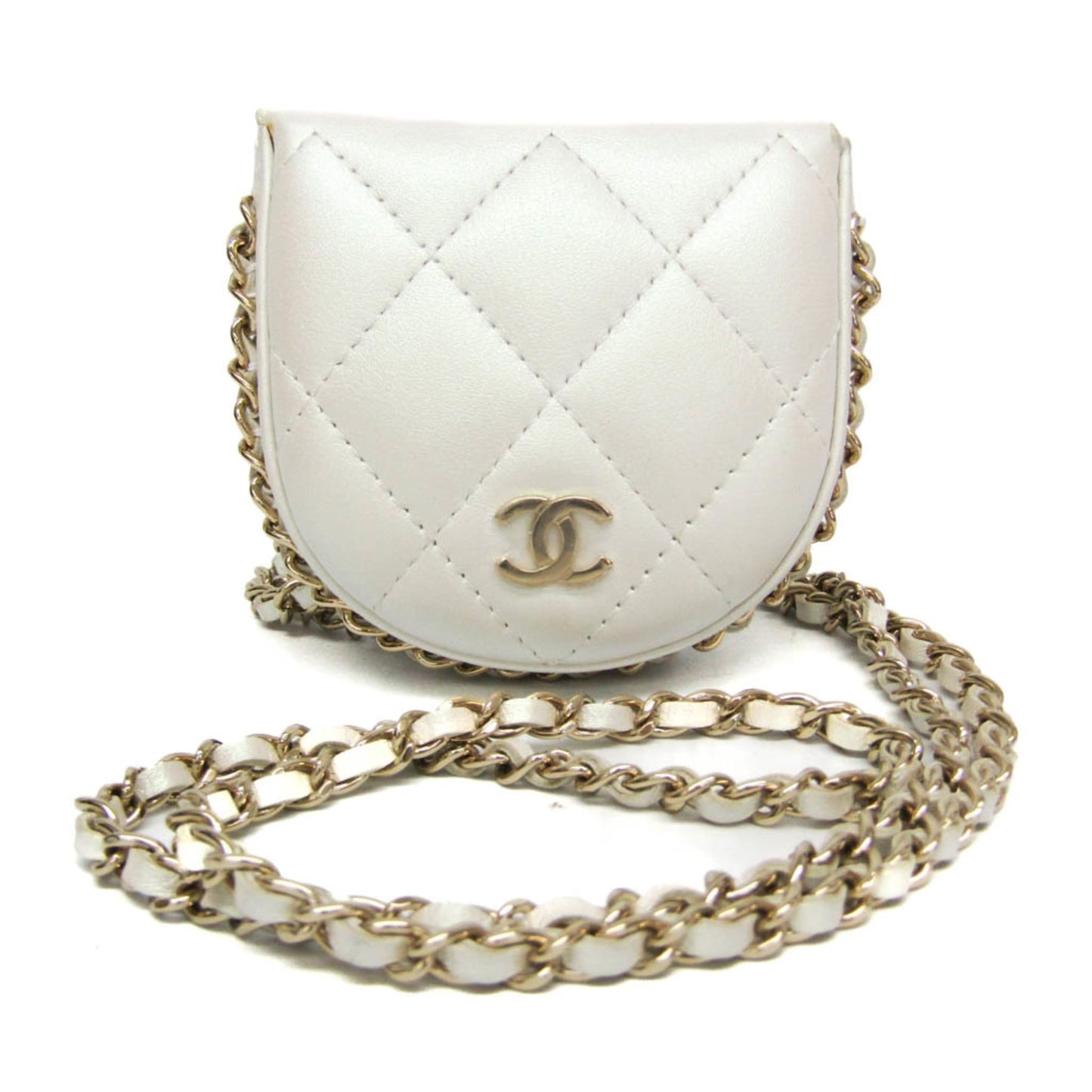Chanel Chain Around Coin Purse with Chain Quilted Caviar, White, Leather, Shoulder Bag
