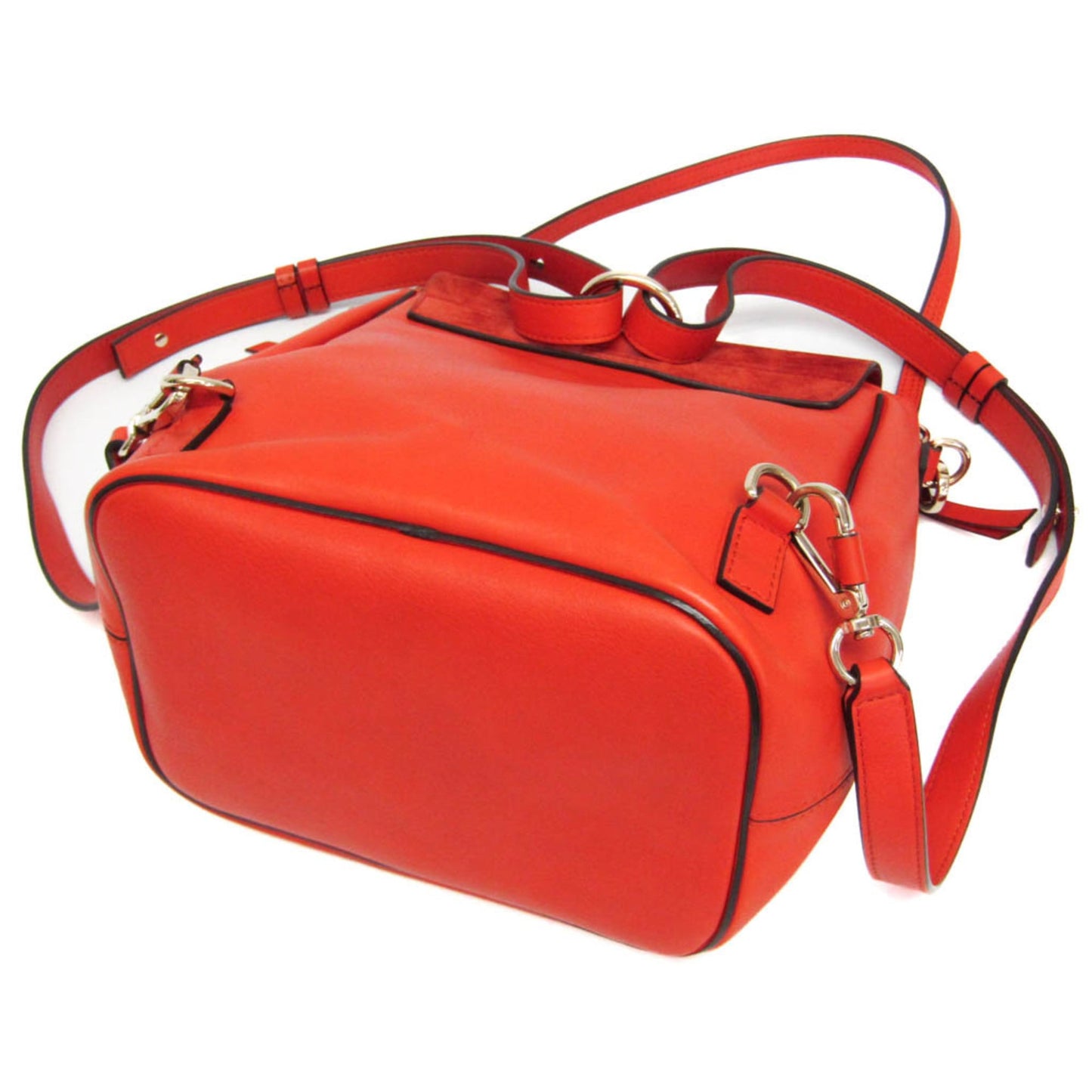 Chloe Faye Backpack Leather and Suede, Orange, Leather, Backpack