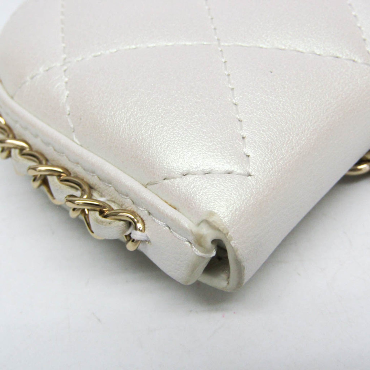 Chanel Chain Around Coin Purse with Chain Quilted Caviar, White, Leather, Shoulder Bag