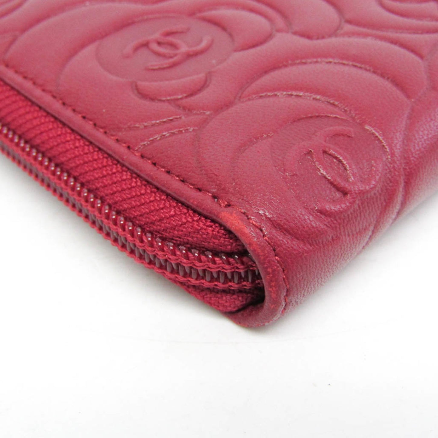 Chanel Camellia Zip Around Organizer Leather, Burgundy, Leather, Wallet