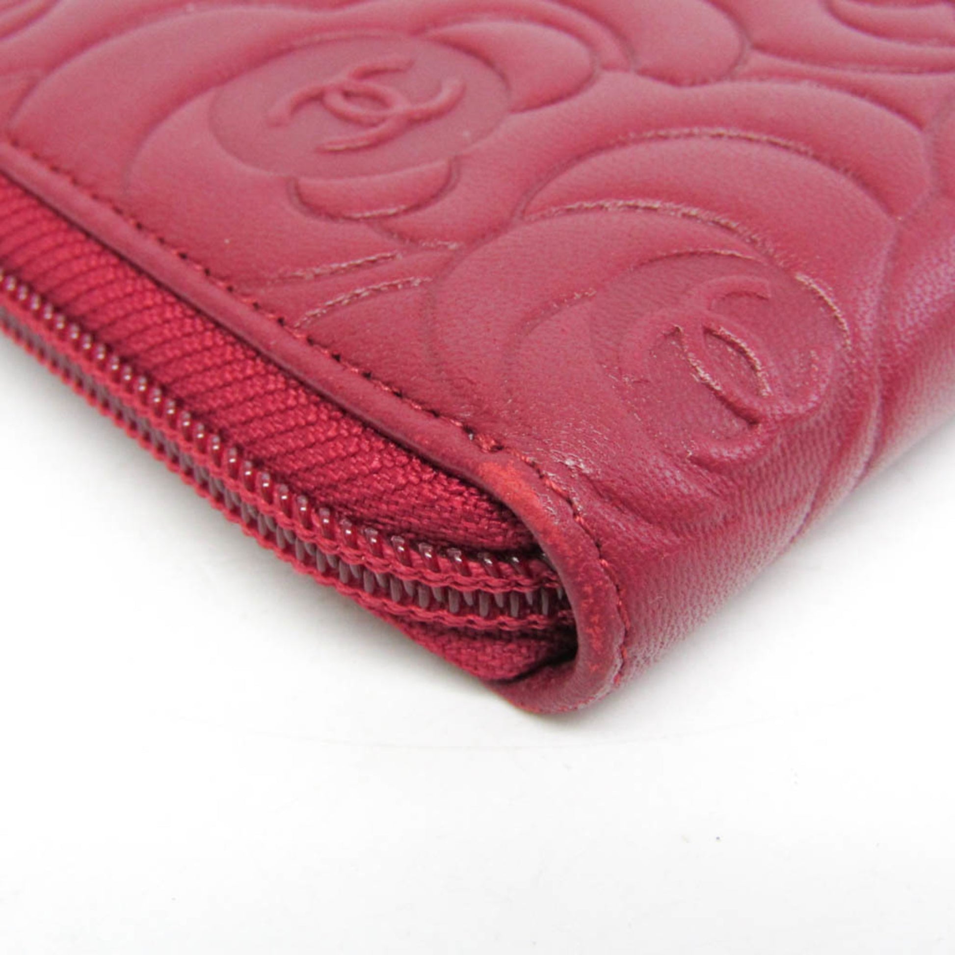 Chanel Camellia Zip Around Organizer Leather, Burgundy, Leather, Wallet