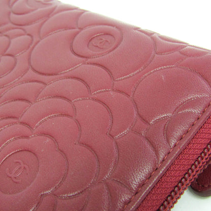 Chanel Camellia Zip Around Organizer Leather, Burgundy, Leather, Wallet