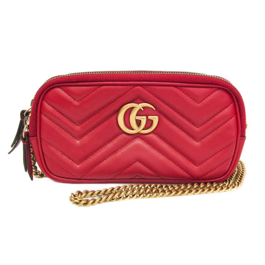 Gucci GG marmont Black leather, Red, Leather, Shoulder Bag