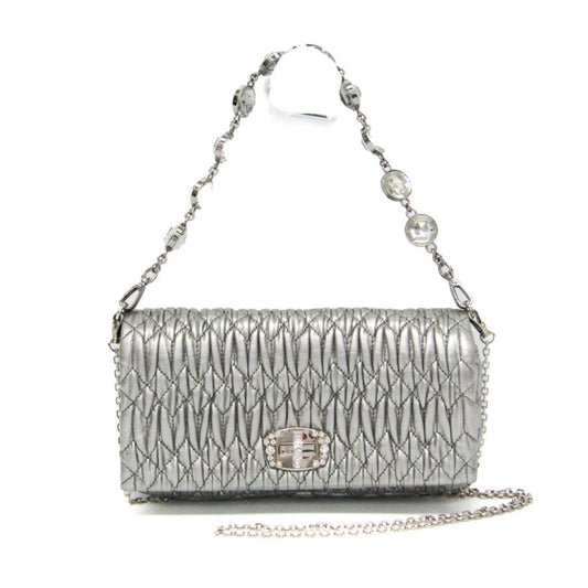 Miu Miu Crystal Clutch Matelasse Leather, SILVER, LEATHER, Shoulder bag