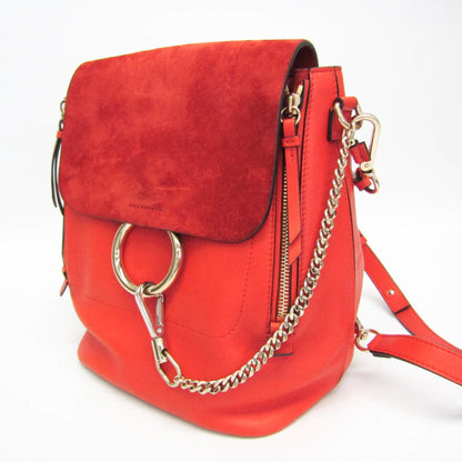 Chloe Faye Backpack Leather and Suede, Orange, Leather, Backpack