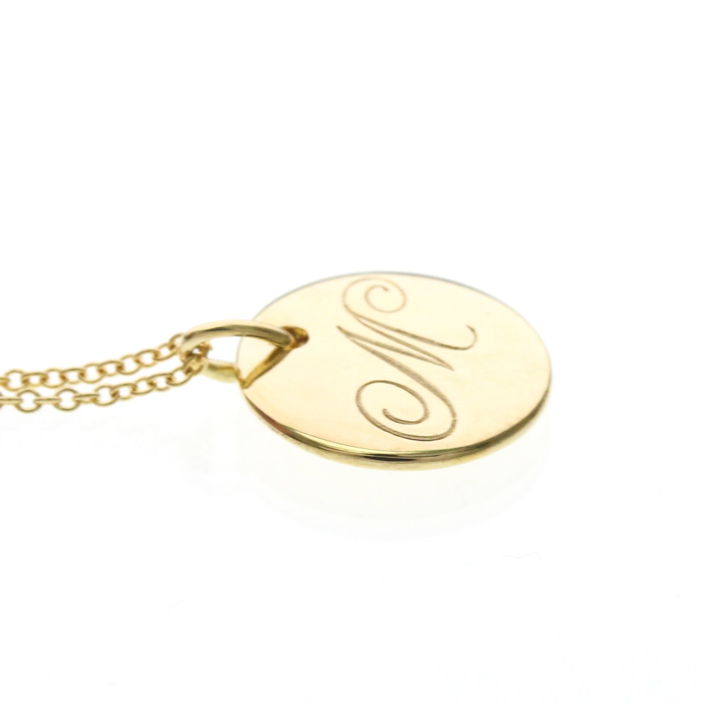 Tiffany & Co. Letter Disc Charm Pendant Necklace 18K Yellow Gold, Gold, Yellow Gold, Necklace