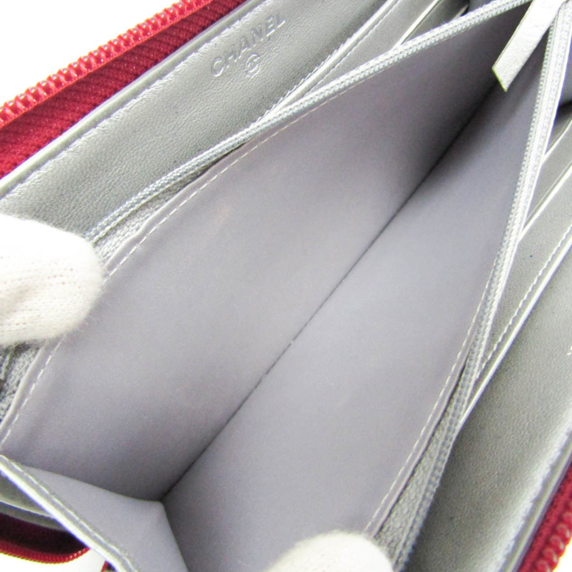 Chanel Camellia Zip Around Organizer Leather, Burgundy, Leather, Wallet