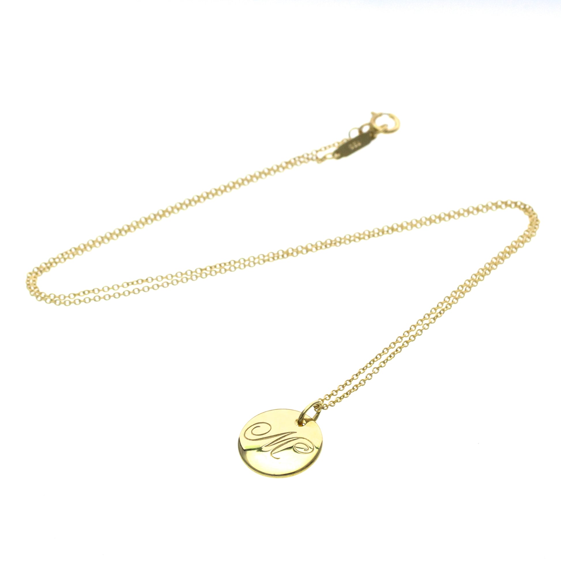 Tiffany & Co. Letter Disc Charm Pendant Necklace 18K Yellow Gold, Gold, Yellow Gold, Necklace