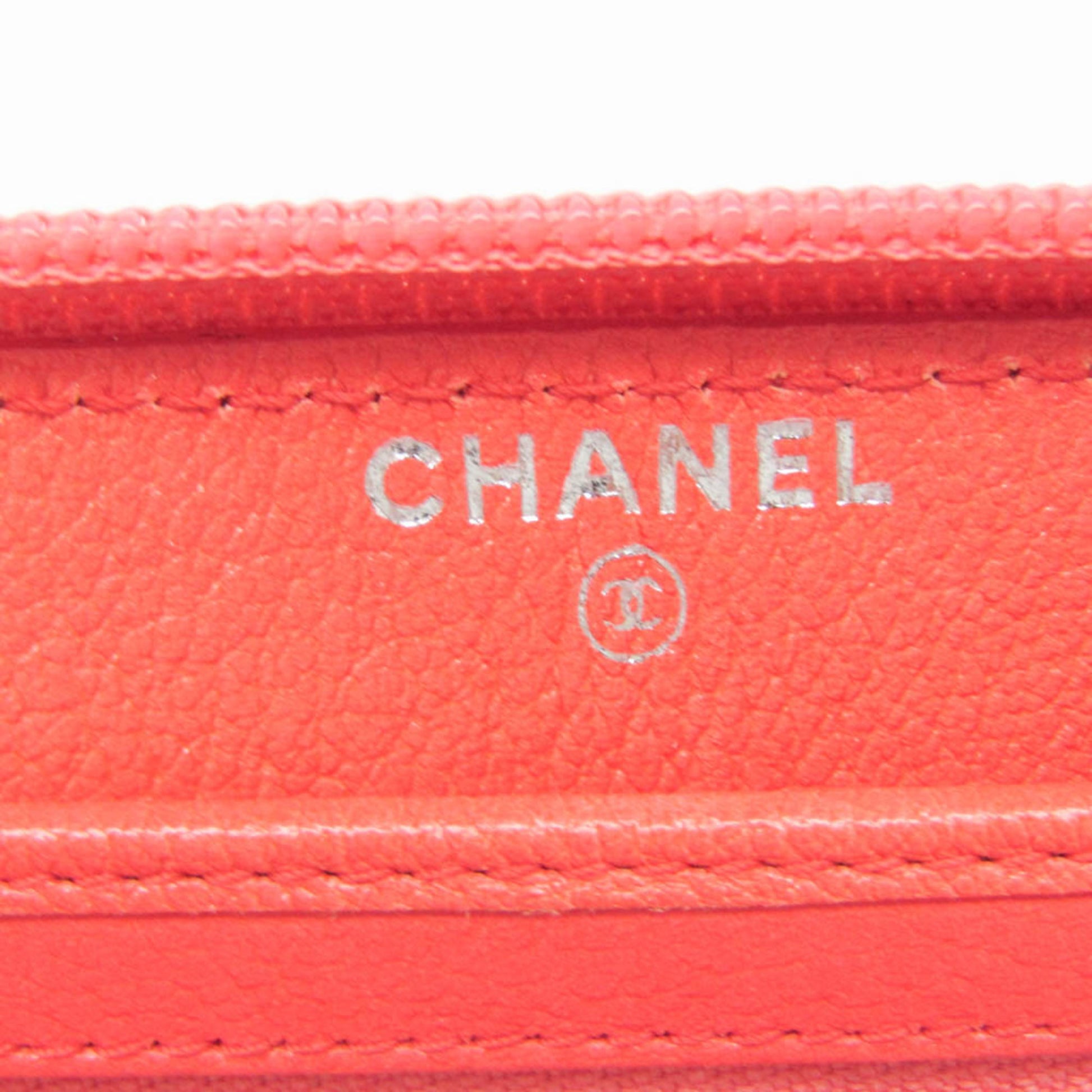 Chanel Camellia Zip Around Organizer Leather, Pink, Leather, Wallet