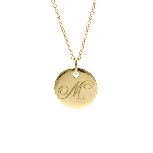 Tiffany & Co. Letter Disc Charm Pendant Necklace 18K Yellow Gold, Gold, Yellow Gold, Necklace