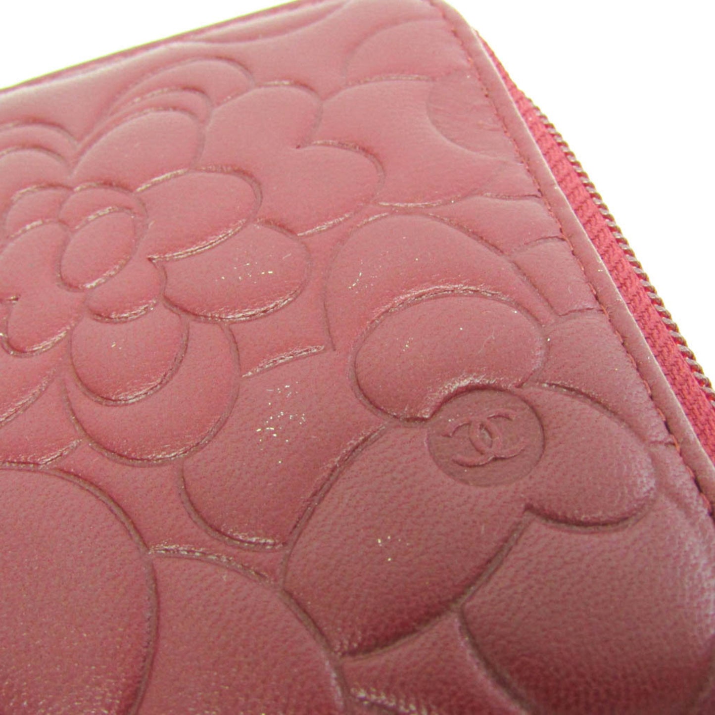 Chanel Camellia Zip Around Organizer Leather, Burgundy, Leather, Wallet