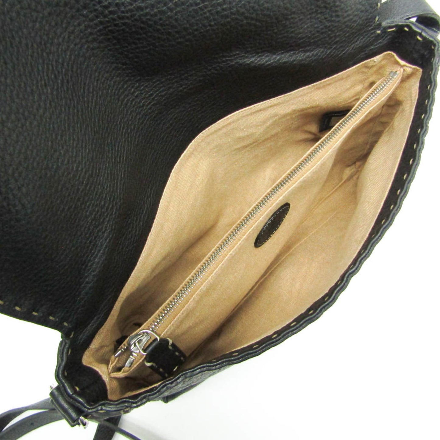 Fendi Selleria Messenger Bag Leather, Black, Leather, Shoulder Bag