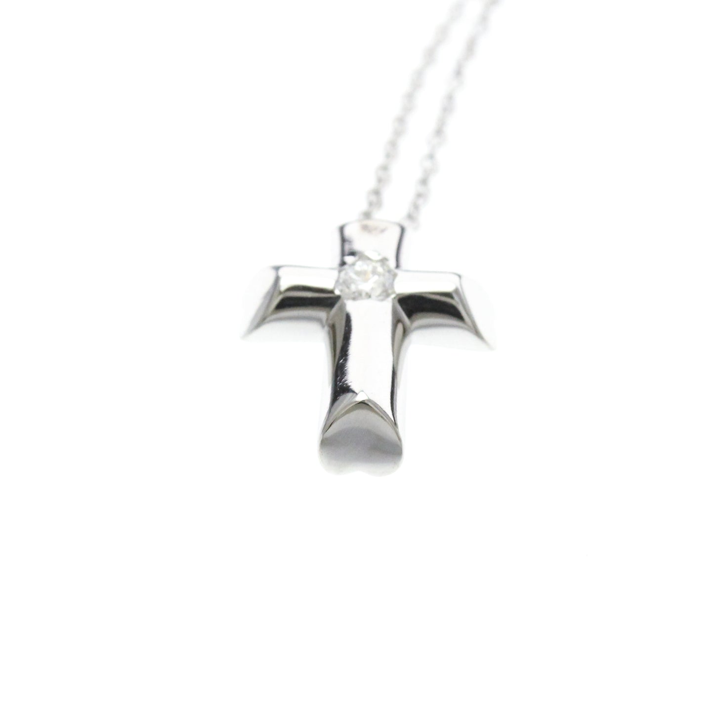Tiffany & Co. Etoile Cross Pendant Necklace 18K White Gold with Diamonds, Silver, White Gold, Necklace