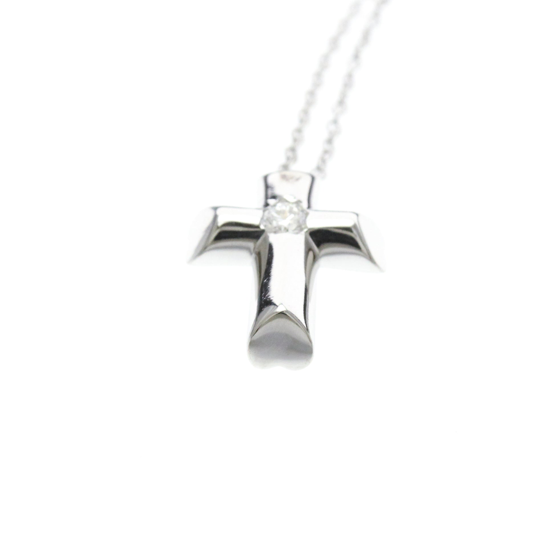 Tiffany & Co. Etoile Cross Pendant Necklace 18K White Gold with Diamonds, Silver, White Gold, Necklace