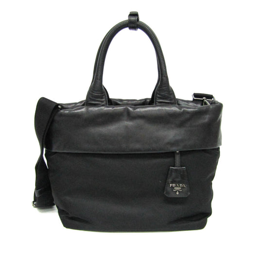 Prada Convertible Double Tote Nappa Leather and Tessuto, Black, Nylon, Handbag
