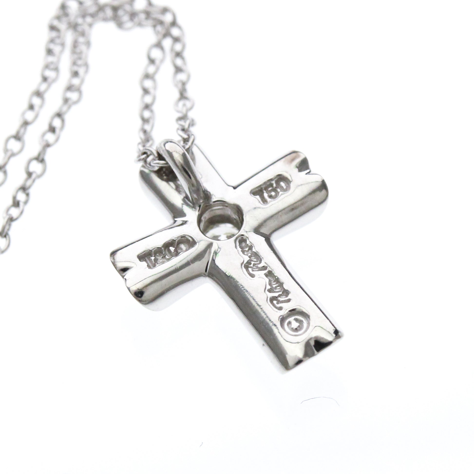 Tiffany & Co. Etoile Cross Pendant Necklace 18K White Gold with Diamonds, Silver, White Gold, Necklace