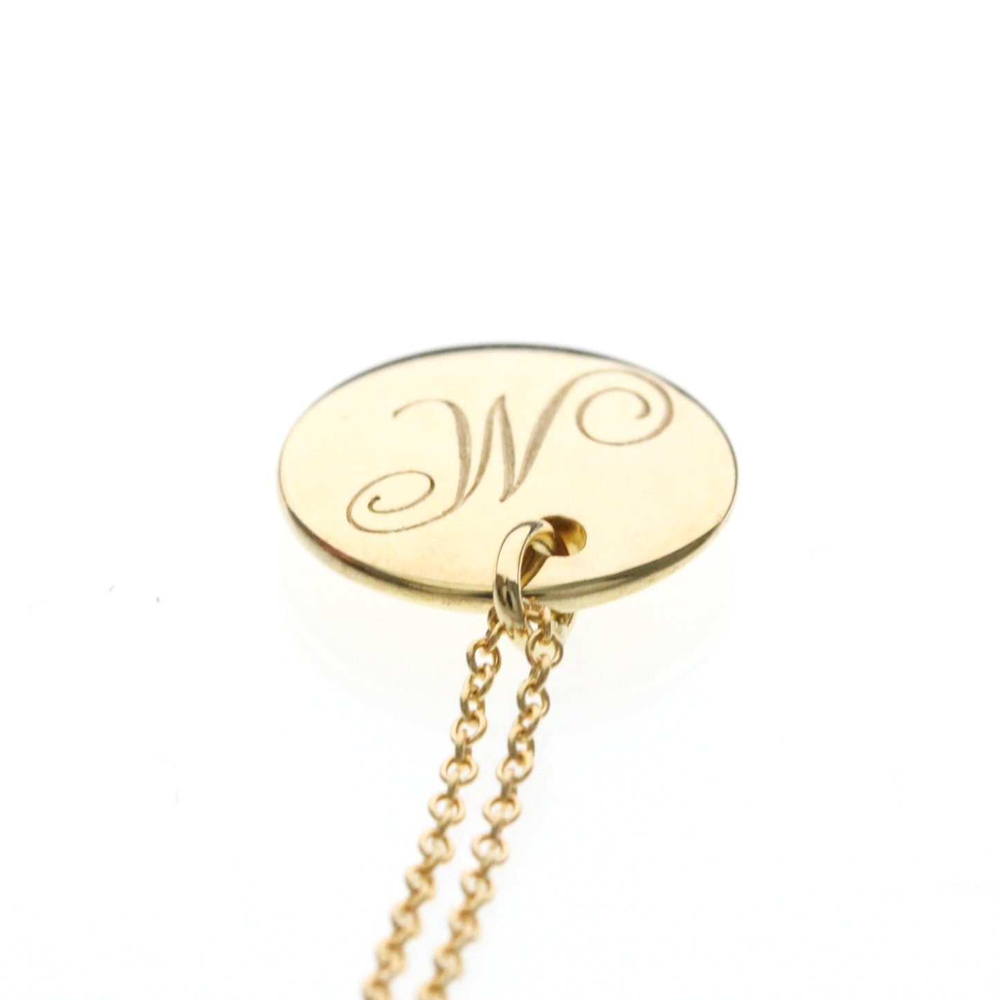 Tiffany & Co. Letter Disc Charm Pendant Necklace 18K Yellow Gold, Gold, Yellow Gold, Necklace