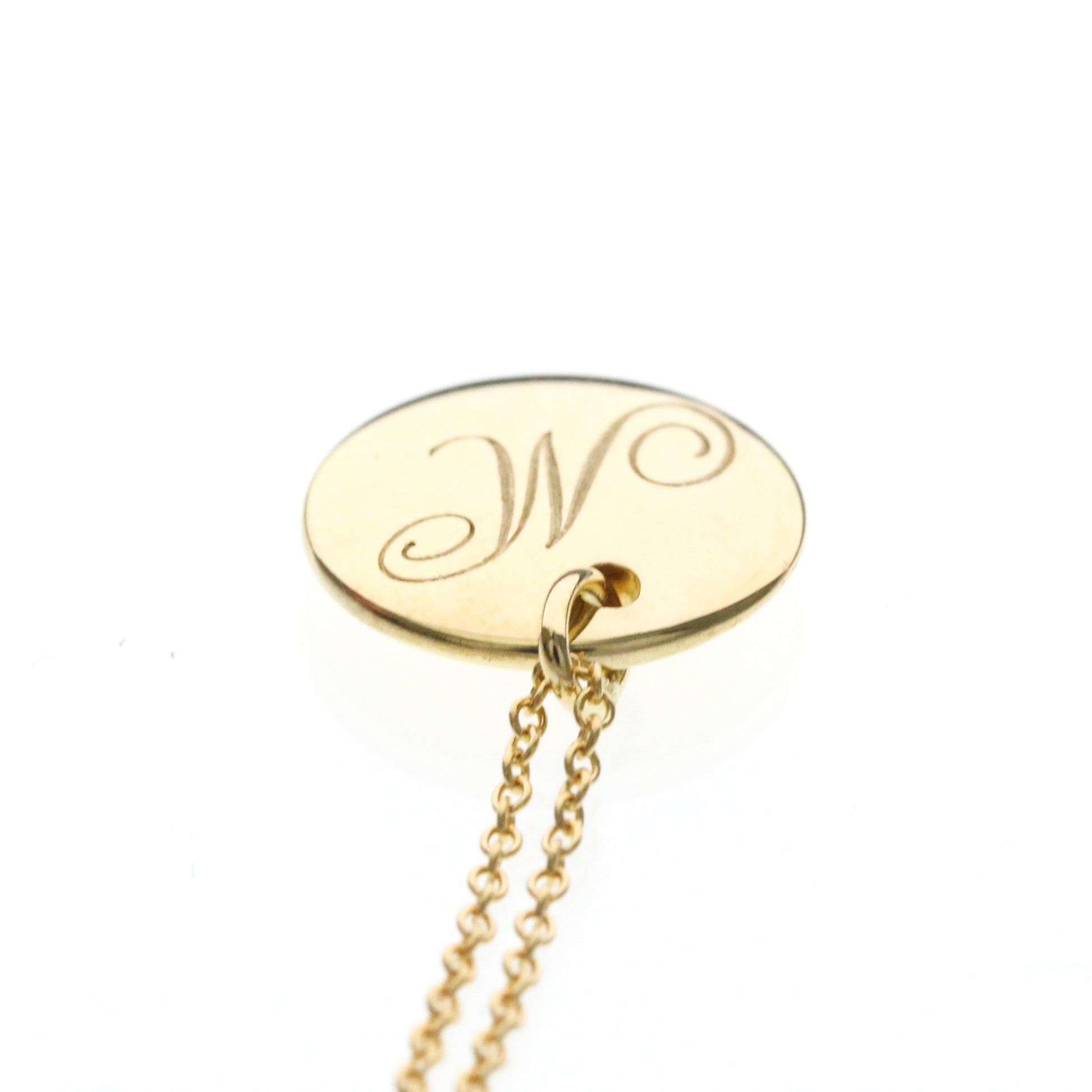 Tiffany & Co. Letter Disc Charm Pendant Necklace 18K Yellow Gold, Gold, Yellow Gold, Necklace