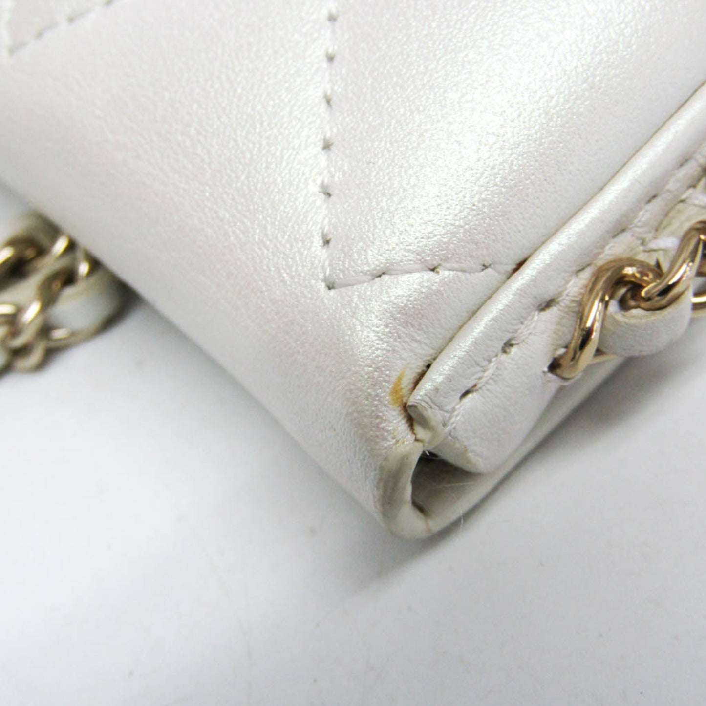 Chanel Chain Around Coin Purse with Chain Quilted Caviar, White, Leather, Shoulder Bag