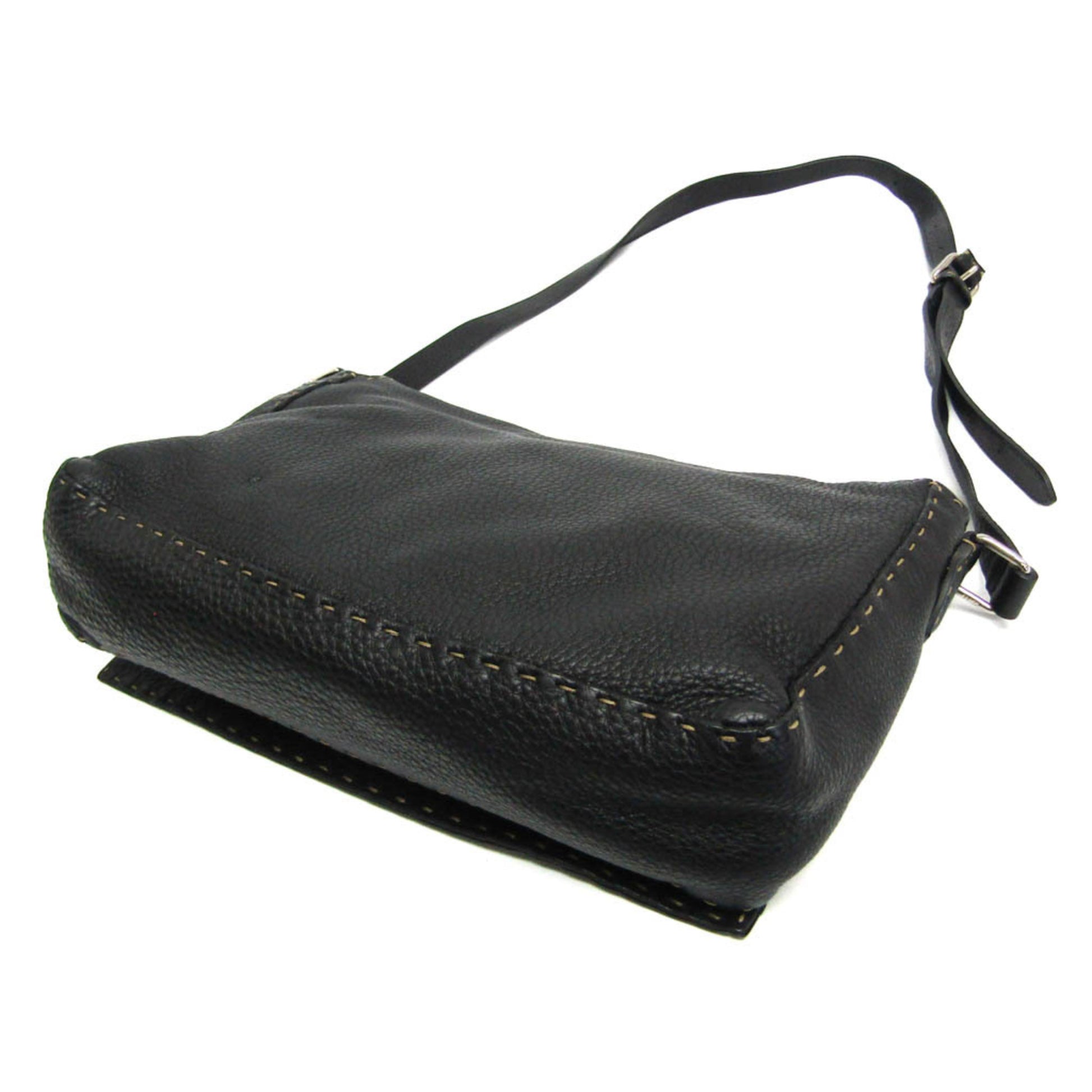 Fendi Selleria Messenger Bag Leather, Black, Leather, Shoulder Bag