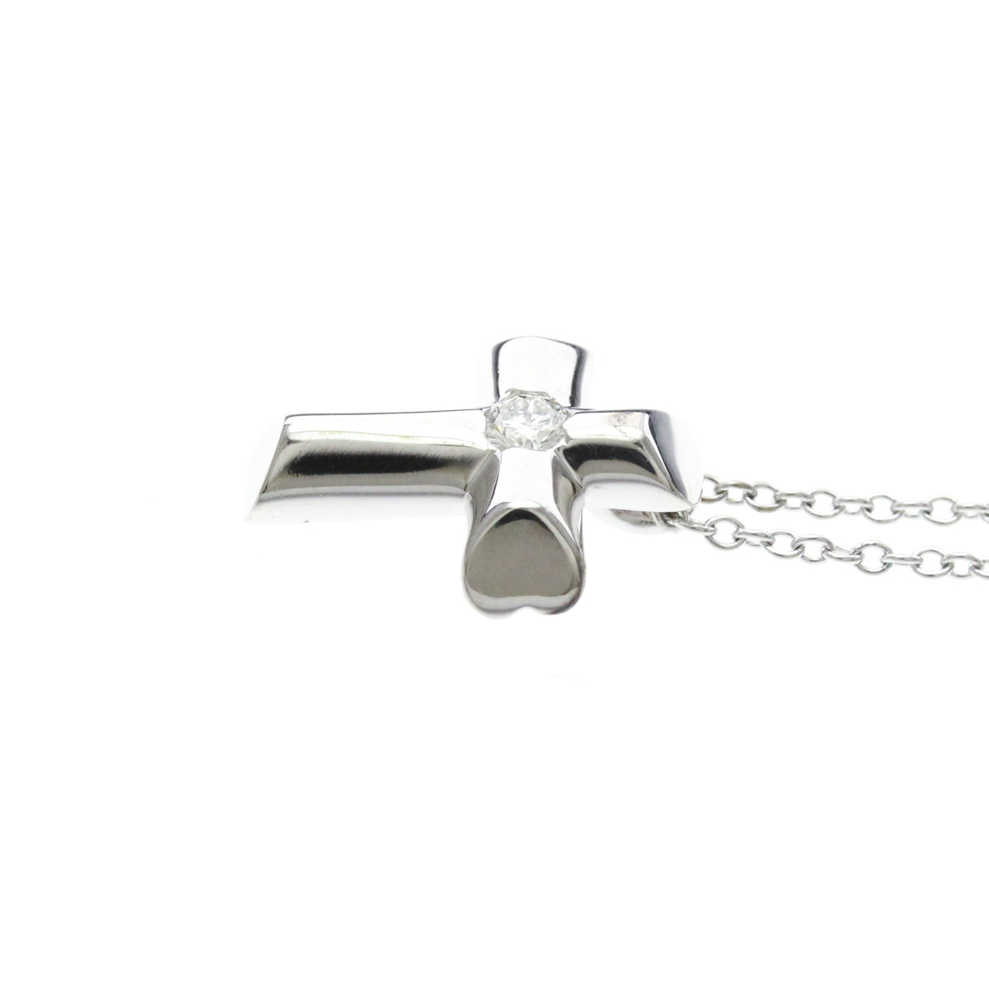 Tiffany & Co. Etoile Cross Pendant Necklace 18K White Gold with Diamonds, Silver, White Gold, Necklace