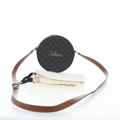 Celine Round Purse on Strap Triomphe Coated Canvas, Black, PVC, Shoulder Bag