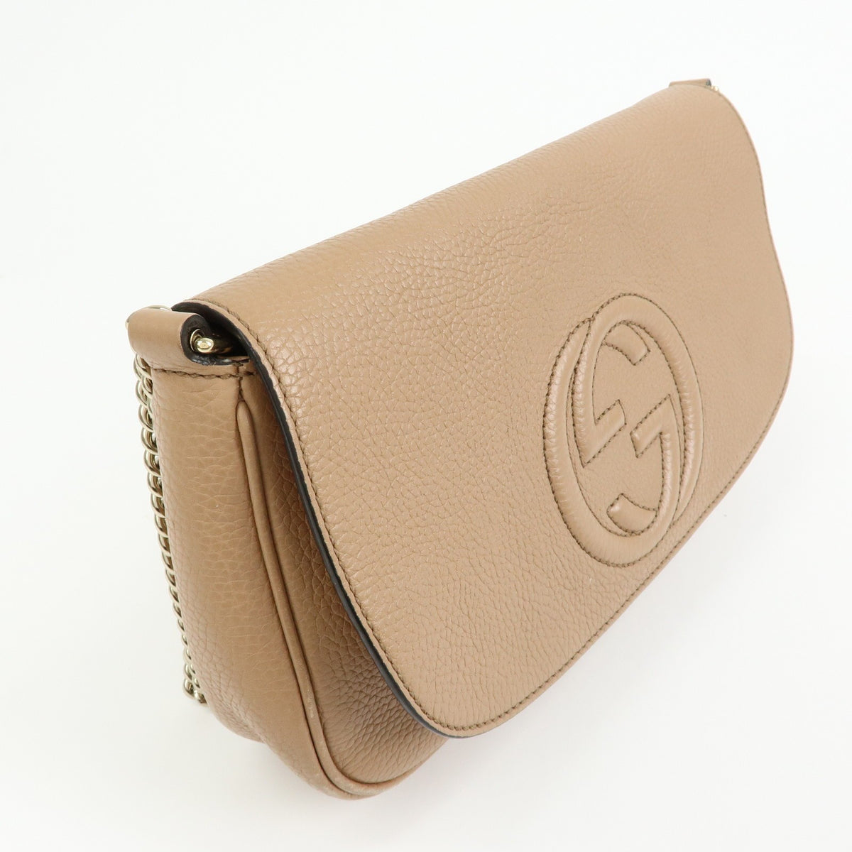 Gucci Soho Chain Leather, Beige, Leather, Crossbody Bag