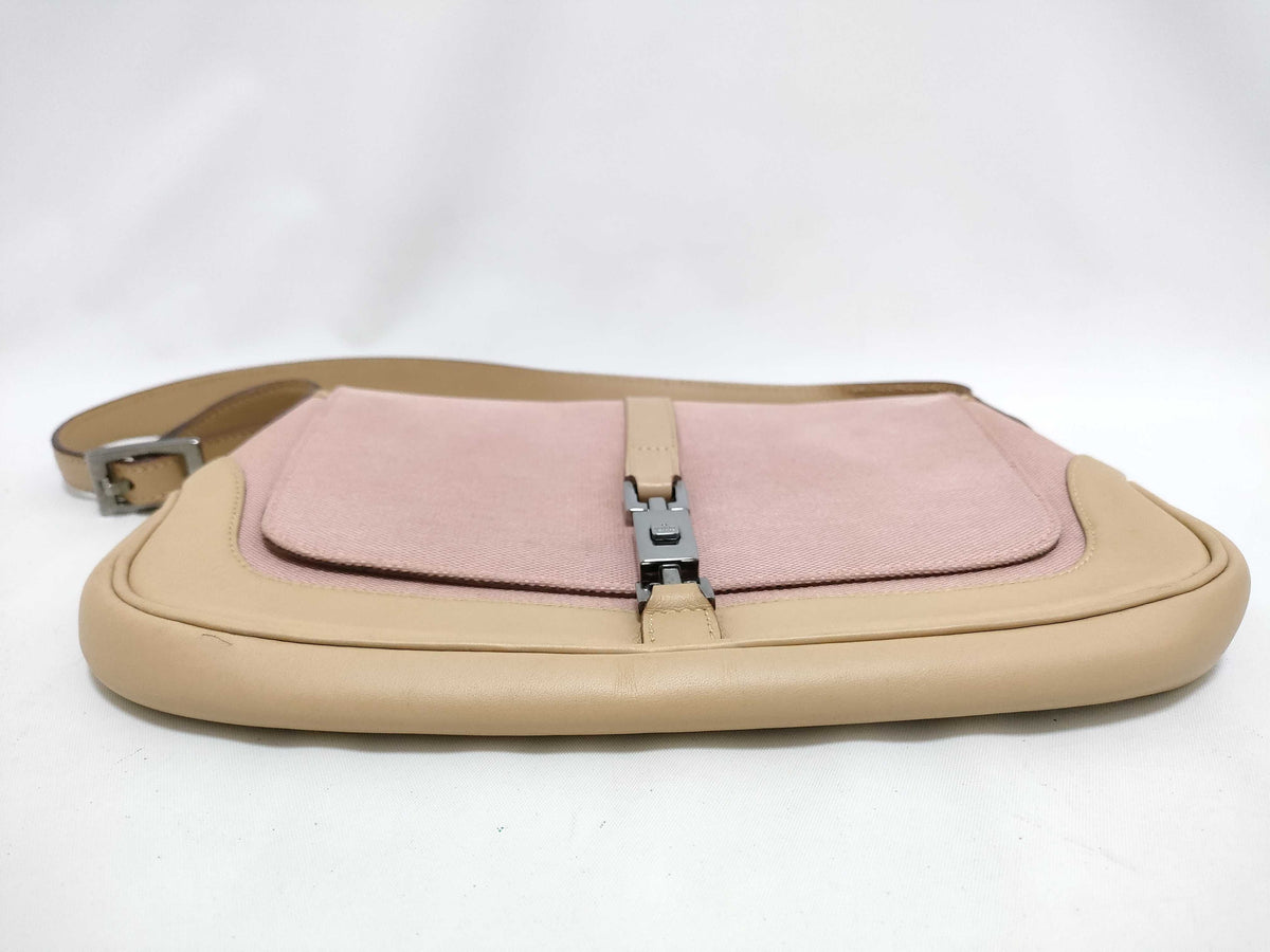 Gucci Jackie Flap Canvas and Leather, Pink, Textile, Shoulder Bag