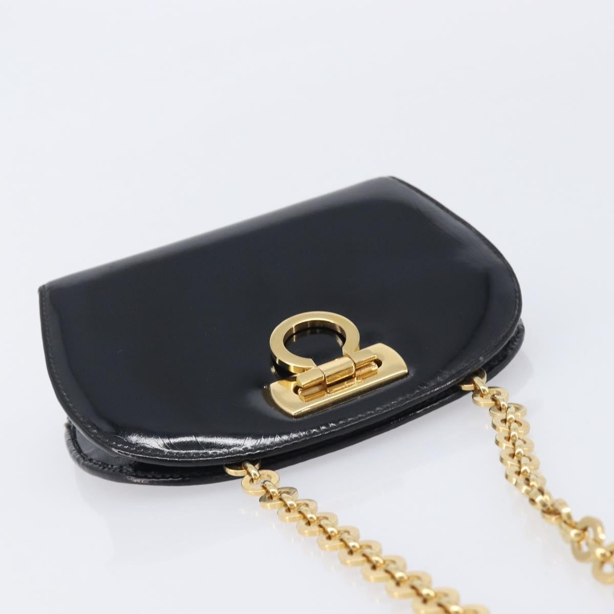 Salvatore Ferragamo Vintage Gancini Chain Patent Leather, Black, Patent Leather, Shoulder Bag