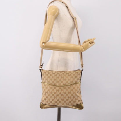 Gucci Zip Messenger GG Canvas with Perforated Leather, Beige, Canvas, Handbag