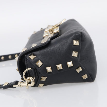 Valentino Garavani Rockstud Flip Lock Flap Leather, Black, Leather, Handbag