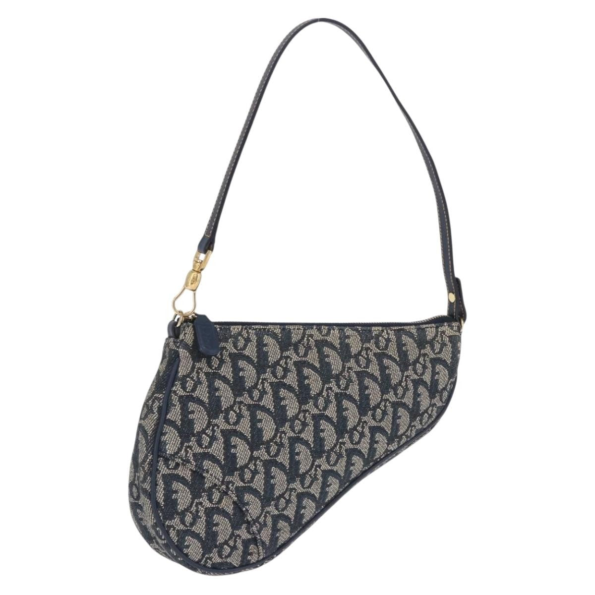 Christian Dior Vintage Saddle Bag Canvas, Navy, Canvas, Clutch